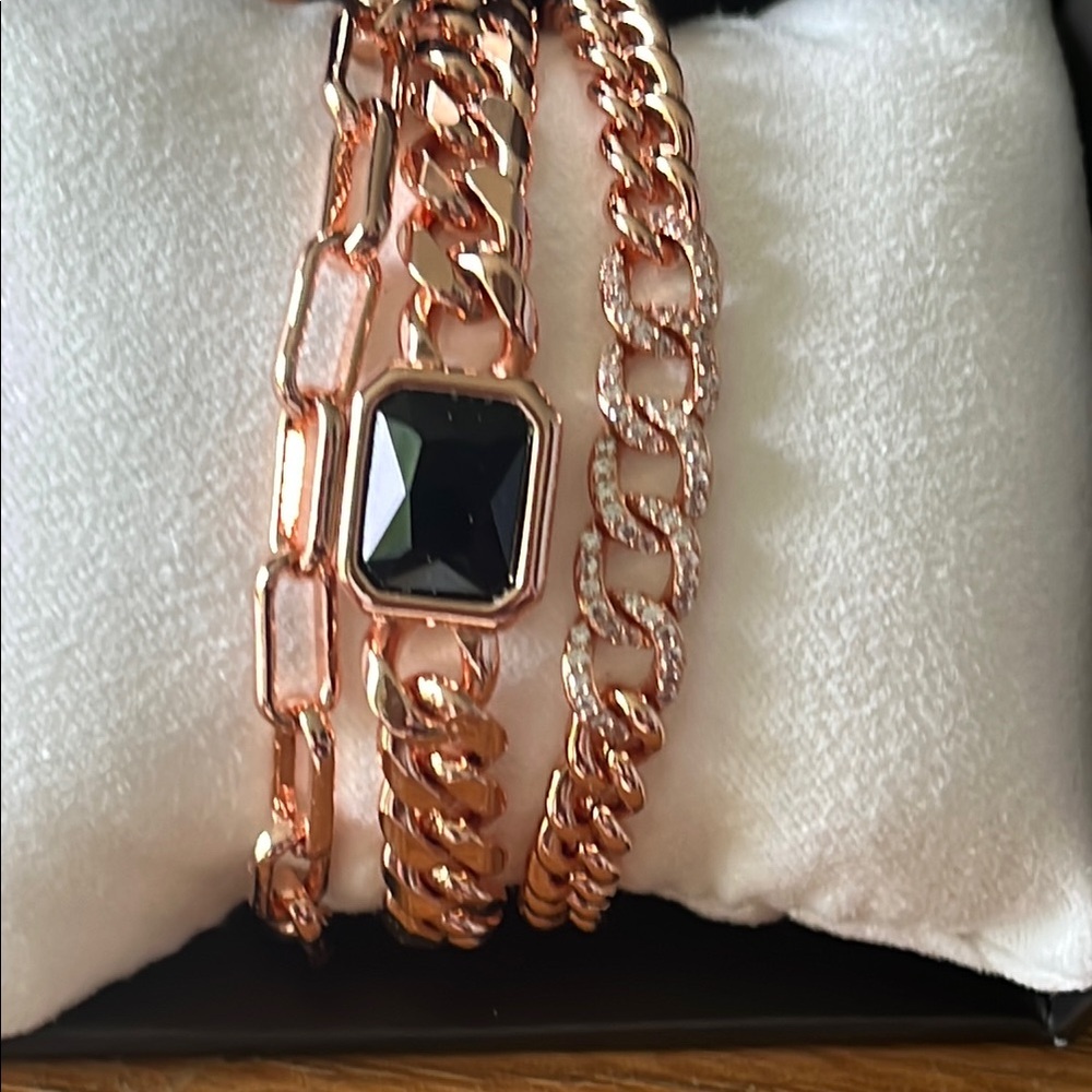 Bomb Party Luxe Layers Bracelet Elegant Rose Gold Bracelet Set with Black Stone